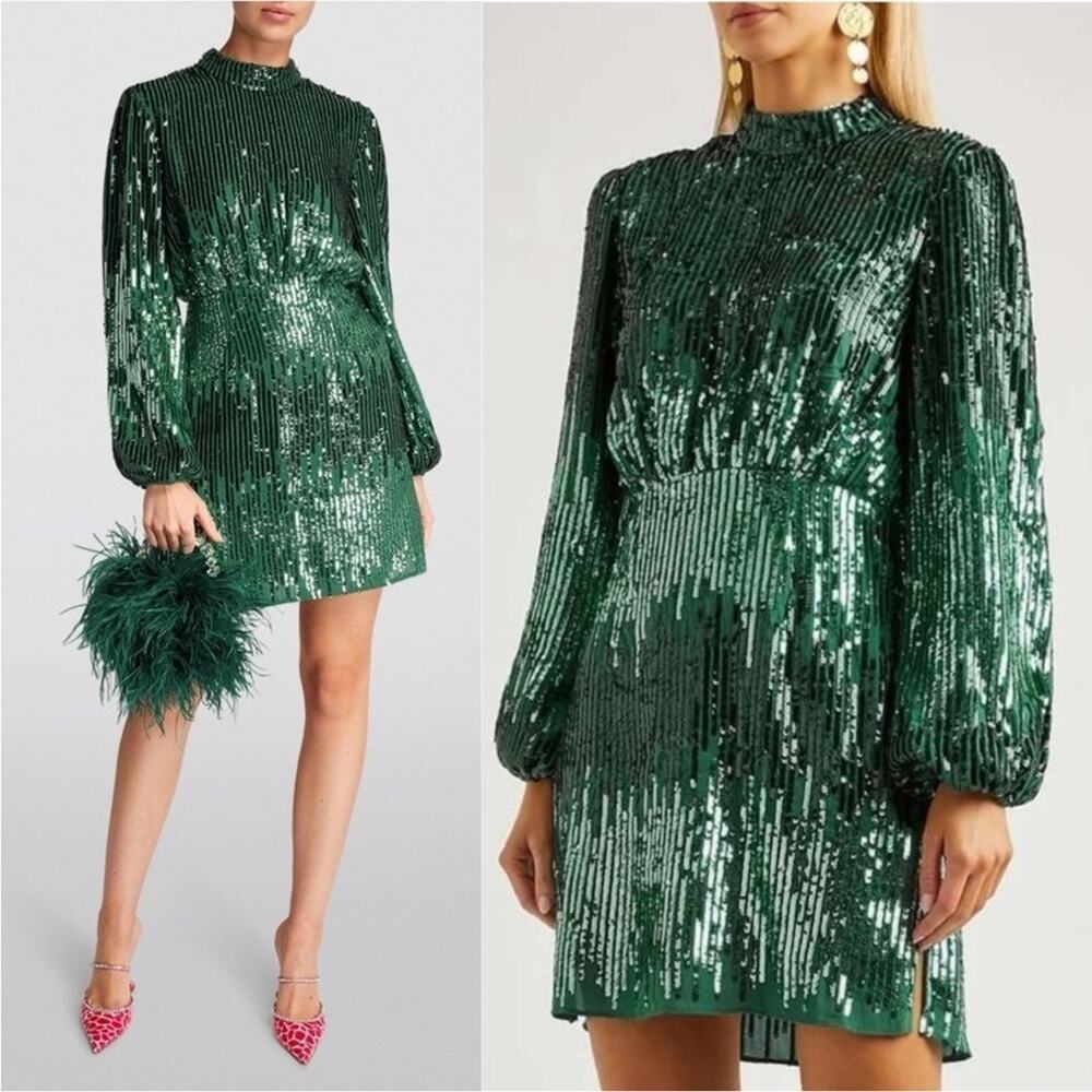 RIXO Green Sequin Mini Dress